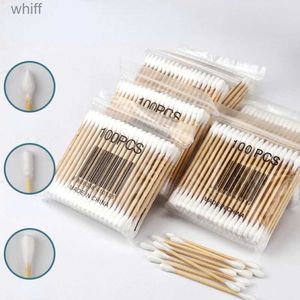 Bomullspinne 10-100 st dubbelhuvud Bomullspinne Kvinnor Makeup Cotton Buds Tip Disponible Wood Stick Nose Ear Cleaning Eyelash Health Care Toolsl231116