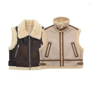 Gilet da donna stile europeo e americano 2023 autunno retrò senza maniche allentato ispessito gilet corto bifacciale 4341721