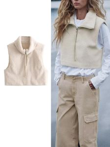 Kadın Yelekler Kış Katı Sahte Kürk 2023 Vintage fermuar yakalı kolsuz tank üst basit stil boş zaman sıcak yelek ceket