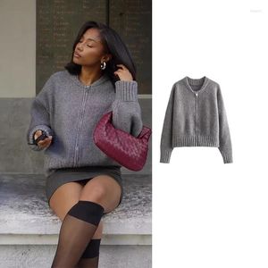 Women's Jackets Knit Bomber For Women Cropped Knitted Cardigan Woman Coat Zipper Autumn Jacket Long Sleeve Casual In Outerwear