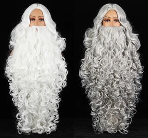 Cosplay Wigs 75cn/30 inch Santa Claus beard wig synthetic hair short hair role-playing men's wizard white gray hair accessories 231116