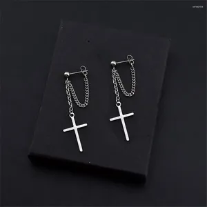 Stud Earrings Cool Cross Chain Gothic Style Silver Plated Dangle Earring Ear Clips Dark Street Women Men No Pierced Punk Jewelry Gift