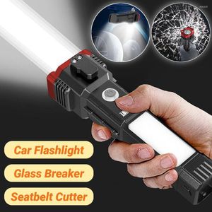 Flashlights Torches LED With Safety Hammer COB Side Light Torch Strong Magnet Portable Lantern Emergency Lights Outdoor Adventure