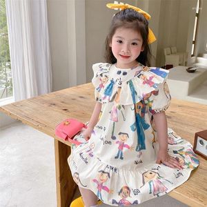 Abiti per ragazze Ragazze Cartoon Painted Dress Summer Kids Maniche corte Collo arricciato Princess Beach 3-7 anni Abiti Abbigliamento per bambini