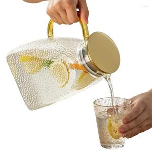 Höftkolvar 50 oz glas kanna med lock med hög borosilikat kannor för drycker läcksäker pip elegant dryck dispenser