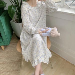 Damennachtwäsche Baumwolle Schlafkleid Frauen Chinesischen Stil Nachthemd Blumendruck Langes Nachthemd Frühlingsfee Home Kleidung Nachtwäsche Crepe D031