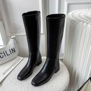 Bot Kış Diz Yüksek Boot Ayakkabı Orijinal Deri Siyah Batı Uzun Uzun Uzun Chelsea Kadın 2023 Trends Ins Marka 231116