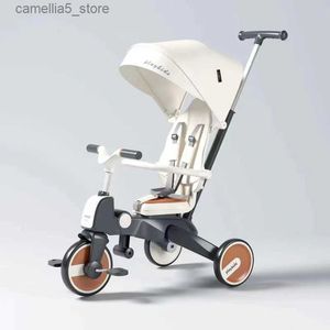 Strollers# Children's Tricycle Multifunction Folding Baby Stroller Three Wheel Stroller Bidirectional Pram for Kids Trolley Baby Carriage Q231116