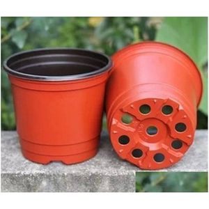 Planters POTS Double Color Flower Potts Plastic Red Black Nursery Transplant Basin Unbreakable Flowerpot Home Planters Garden Supplie DH6HV