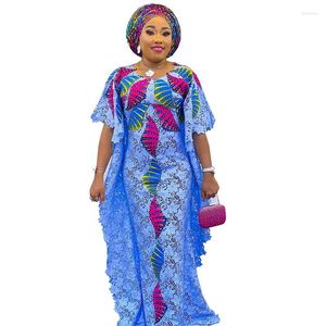 Etniska kläder Två stycken Set Dashiki African Dresses For Women Printed Doll Sleeve Lace Party Evening Dress Ladies Traditionella muslimska Abaya