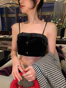 Damen Tanks Camis Designer Mi * Miao's Black Velvet Short Strap Tank Top Female Sexy Spicy Girl Pure Desire Style BH Innenlage RSN0