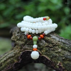 Strand 108st White Bodhi Root Beads Armband Green Buddha Multi Layers Ethnic Chinese Wind Pray Vintage