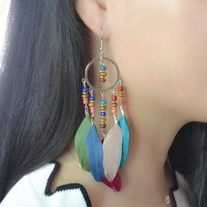 Dangle Earrings Ethnic Feather Drop For Women Boho Wooden Beads Statement Earring Pendientes Gypsy Tribal Party Jewelry Gift