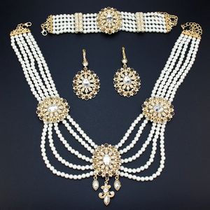 Zestawy biżuterii ślubnej Neovisson 18K Złoty kolor Maroko luksusowy Bride Pearl Beaded Naszyjnik Bransoletka dla kobiet 231116