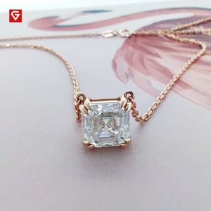 GIGEWE White D Vvs1 Total 2Ct Rose 9K/14K/7mm Asscher Cut Gold Moissanit Halskette