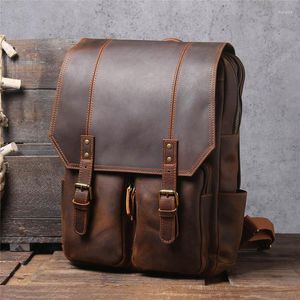 Zaino vintage da uomo di grande capacità da viaggio quotidiano all'aperto in vera pelle Big Bagpack antifurto Bookbags