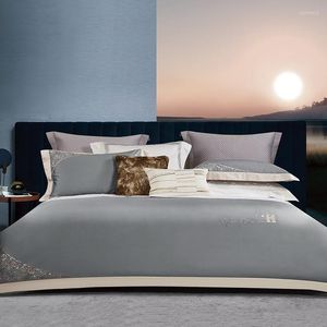 寝具セット豪華なセット1200TCエジプトの綿花刺繍広いサイド羽毛布団カバーシルキーソフトベッドシート枕カバー