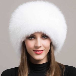 Winter Natural Fox Fur Hat Women Cap Thick Warm Female Fashion for with Earmuffs Black Beanies