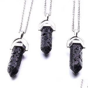 Pendant Necklaces Hexagonal Prism Black Lava Stone Necklace Aromatherapy Essential Oil Per Diffuser Pendant Jewelry Drop Del Dhgarden Dhbo8