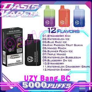 Original Uzy Bang BC5000 E Cigaretter 0% 2% 3% 5% 12 ML Förfylld POD 650mAh Batteri 12 Flavors Disponibla Vape Pen Puffs 600