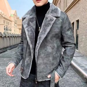 Jaquetas masculinas moda jaqueta de couro casual vintage blazer cordeiro gola de pele inverno grosso motocicleta motociclista casaco masculino design da marca plutônio 231115