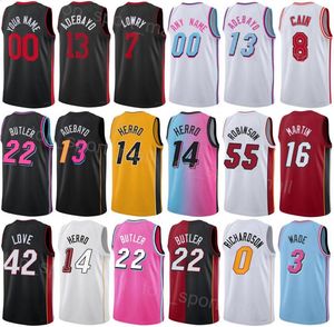 Tryck män kvinnor stad basket Jimmy Butler Jersey 22 Bam Adebayo 13 Caleb Martin 16 Kyle Lowry 7 Tyler Herro 14 Duncan Robinson 55 för sportfans tjänade klassisk försäljning