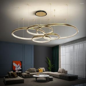 Lampy wiszące jadalni żyrandol krystaliczny prosty nowoczesny pierścień Dupleks Duplex Duże salon Hall Villa Dekoracja luksusowa
