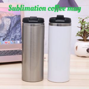 14oz Sublimation Blanks Tumblers Double Layers Stainless Steel Coffee Mugs Beer Classic Cup With Lid 002