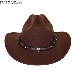 Chapéus de aba larga chapéus de balde novo vintage cabeça de vaca ocidental chapéus de cowboy para homens mulheres aba larga cowgirl jazz chapéu cavalheiro igreja bonés sombrero hombre yq231116