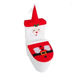 Capas de assento de vaso sanitário capa de natal 3 peças conjunto de papai noel suprimentos de natal para casa ano navidad presente decoração