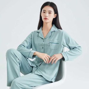 Kadınlar için Kadın Uyku Salonu Yeşil Pamuk Pijama Kadınlar için PJ Tam Kollu Homewear Pijama Mujer Invierno Fine Pamuklu Sijiz 2pcs Pijama Femme Ev Kumaş Zln231116