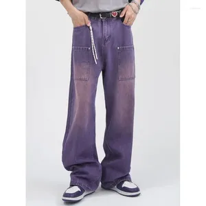 Pantaloni da uomo Jeans a gamba dritta lavati viola stile americano retrò per uomo e donna Streetwear Tendenza moda allentata primavera autunno