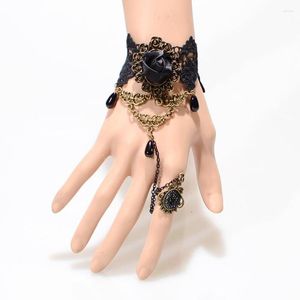 Halskette Ohrringe Set Gothic Handmade Lace Bracelets Link Ringe Vintage Black Rose Flower Armband mit Ring für Frauen Unique Jewelry