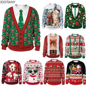 Mens Suéteres Verde Mulheres Feio Camisola de Natal Divertido e Bonito Presente Gato Papai Noel 3D Impressão Parachute Top Outono Inverno Casaco 231115