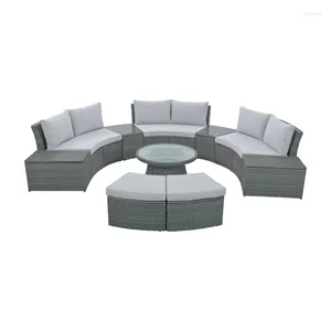 Camp Furniture 10-Piece Outdoor Sectional Half Round Patio Rattan Sofa Set PE Wicker Conversation For Free Combination Light Gray