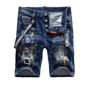 Mäns shorts 2023men Summer Blue Jeans Holes Denim Paint Casual Streetwear Jeasn High Quality Men Slim Fit Stretch Jeansmen's