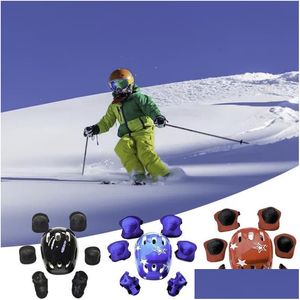 Caschi da ciclismo Caschi da ciclismo Bambini Ginocchiere per bambini Casco in spugna di plastica Gomito Pattinaggio a rotelle Set di protezioni Accessori 7Pi Dhgfw