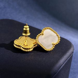 Дизайнерские роскошные серьги Clover Flower Diamond Cuff Серьки бренд тенденции Van Stud Woman Fashion Ear Clip Jewelry Женщины Золотые ушные