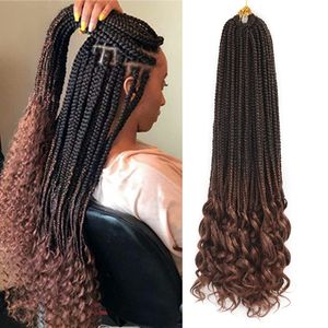 3S Box Braids Crochet Flechthaarverlängerungen mit gewellten Enden Ombre Synthetic Goddess Box Braids mit Curly End Crochet Braids 22strands