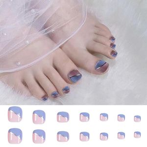 False Nails Purple Toe Summer Simple Wearing Nail Art Pattern Removable Stickers 24 Pieces With Glue For Girls Full Cover