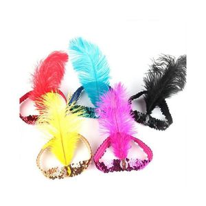 Party Hats Ostrich Feather Headband Party Supplies Lapper Sequin Charleston Costume Headbands Band Ostrich-Feather Elastic Headdress D Dh6N7