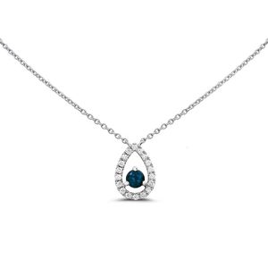 Custom Solid 10K 14K White Gold Pendant Natural Blue Sapphire Gemstone Pear Necklace With Diamond Halo