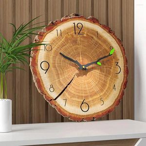 Wall Clocks Chipboard Painted Clock Wood Grain Unique Tree Stump Design Silent Quartz Movement For Home Or Office Decor Ring