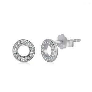 Stud Earrings S925 Pure Silver Ear Female Fashion Round Zircon Temperament Adornment