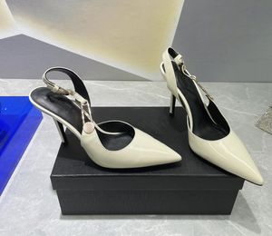 Designer-Damen-Abendschuhe mit dekorativem Metall-Stirnband und Riemen auf der Rückseite, dünne High Heels, modische Party-Schuhe für Damen, EU 35–41, mit Box