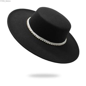 Wide Brim Hats Bucket Hats spring autumn fashion 2022 Women's cap hats pearl fedoras wide brim hat designer chapel beach elegant Wedding picture hat round YQ231116