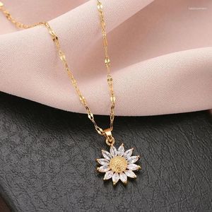 Pendant Necklaces Stainless Steel Gold Plated Flower Daisy Sunflower Necklace Women Fashion Jewelry Accessories Gift Souvenir Wholesales