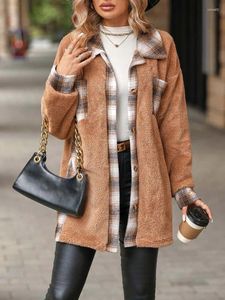 Damenjacken Herbst Kunstpelzmantel Frauen Teddyjacke Damen Winter Plaid Flauschiger Plüsch Für