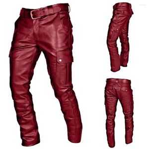 Men's Pants Personality Texture Shaped Leather Work Suit Pockets Fashion