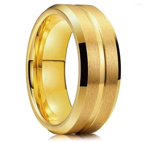 Wedding Rings 8mm Stainless Steel Ring Groove Bevel Brushed Finish Black And Silver Gold For Anniversary Gift
